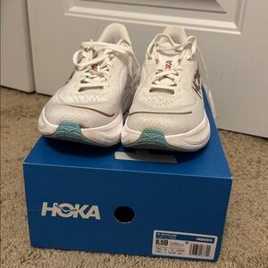 Hoka White and Light Blue Running Shoes